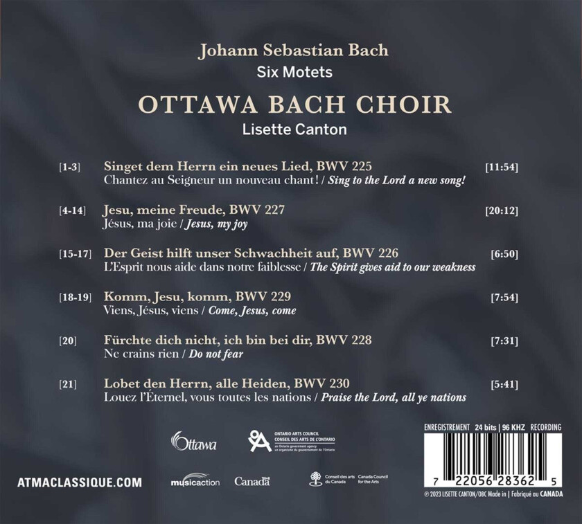 Ottawa Bach Choir, Canton Johann Sebastian Bach Six Motets CD