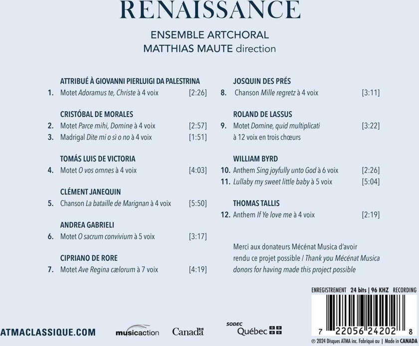 Ensemble Artchoral Art Choral Vol 1: Renaissance CD