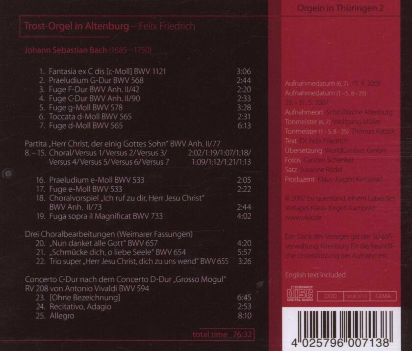 Felix Friedrich Orgeln In Thuringen CD
