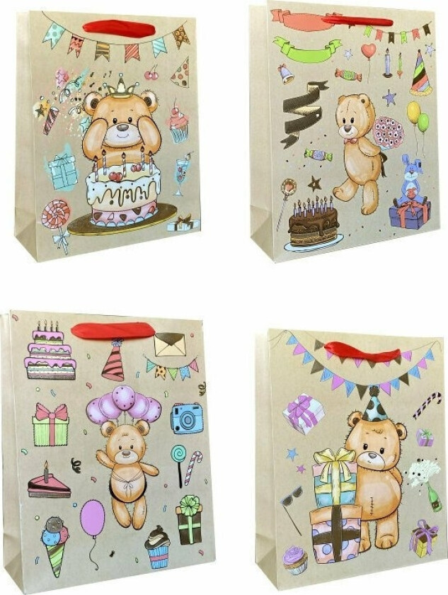 Ju-Piter Bamse Gavepose 17,5X23,5X8cm 943C Mix P12 Pris For 1 Stk.