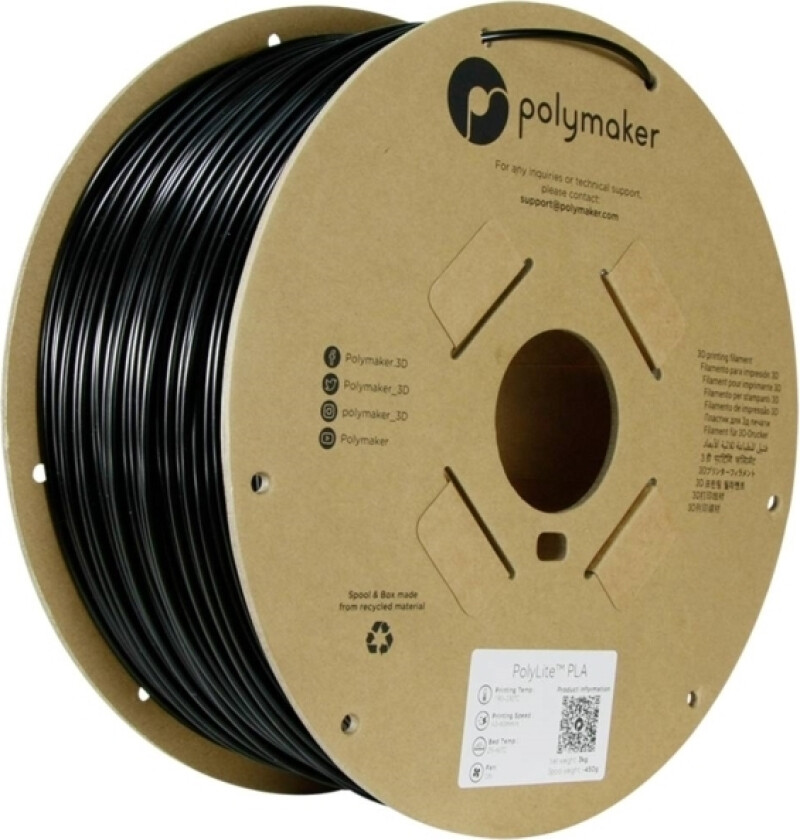 Polymaker Pa02039 Filament Pla-Plast Høj Grad Af Stivhed, Høj Grad Af Trækstyrke 2.85 Mm 3000 G Sort Polylite™ 1 Stk