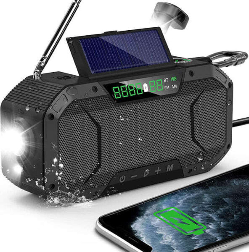Boom Crank Radio 5000mAh Powerbank Bluetooth-høyttaler Lys