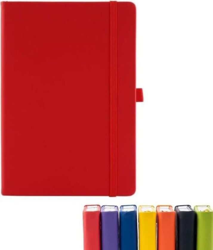 A5 Notatbok med Linjerte Sider Elastisk Bånd, PU Lær Klassisk Skrivebok Medium Premium Linjert Papir Rulet Journal 200 Sider (Rød)