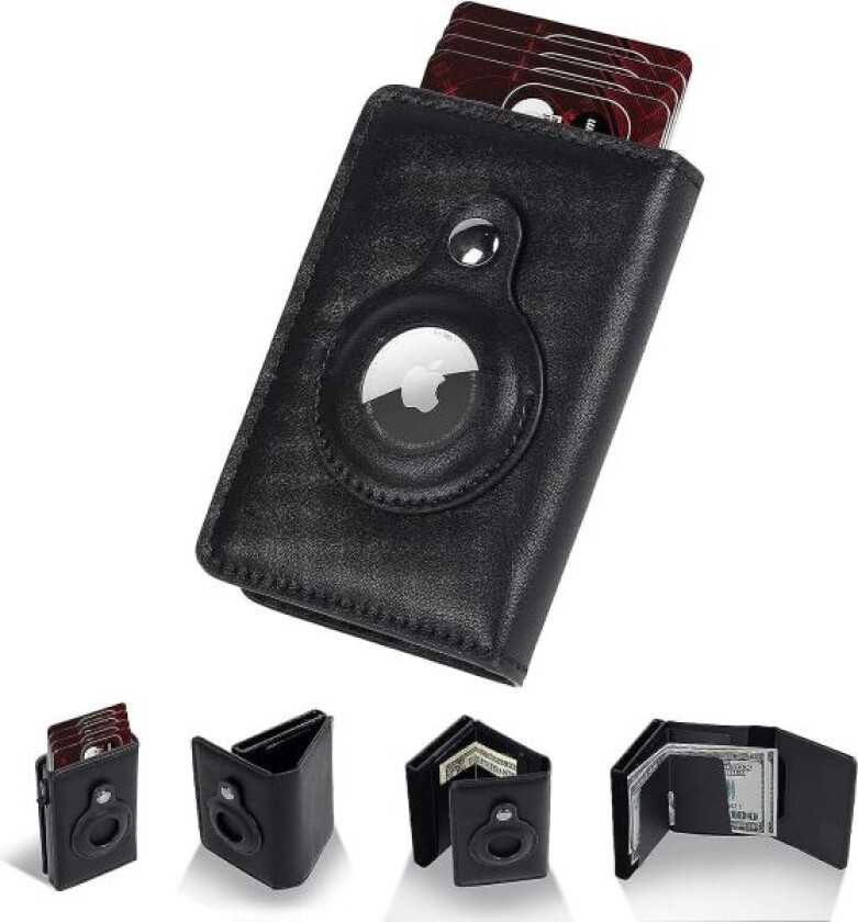 Lær Airtag Slim Wallet Pop Up Wallet Lommebok for Apple Airtag (airtag ikke inkludert) Herre Rfid Blokkerende Kortlomme