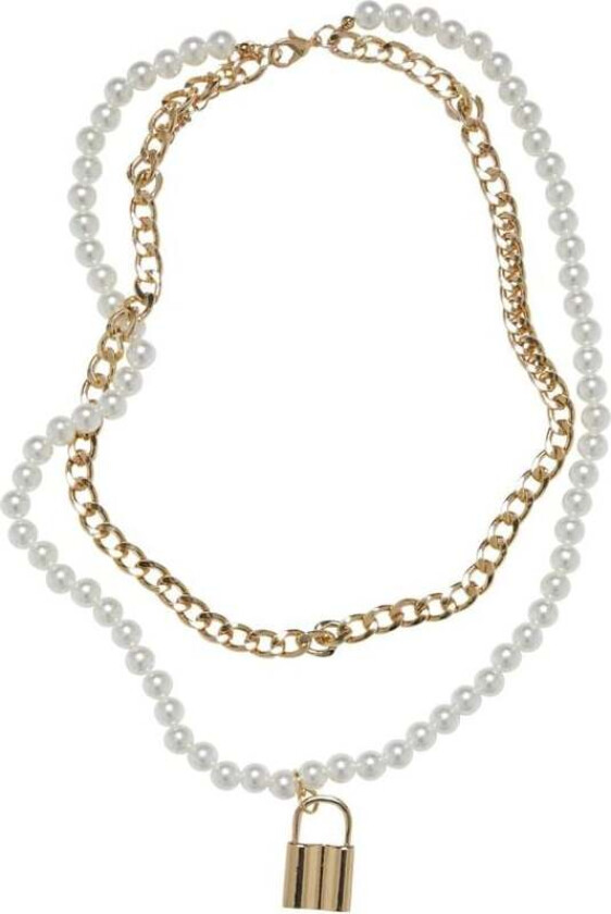 Bilde av Halskjede - Padlock Pearl Layering Necklace - Damer - gullfarget