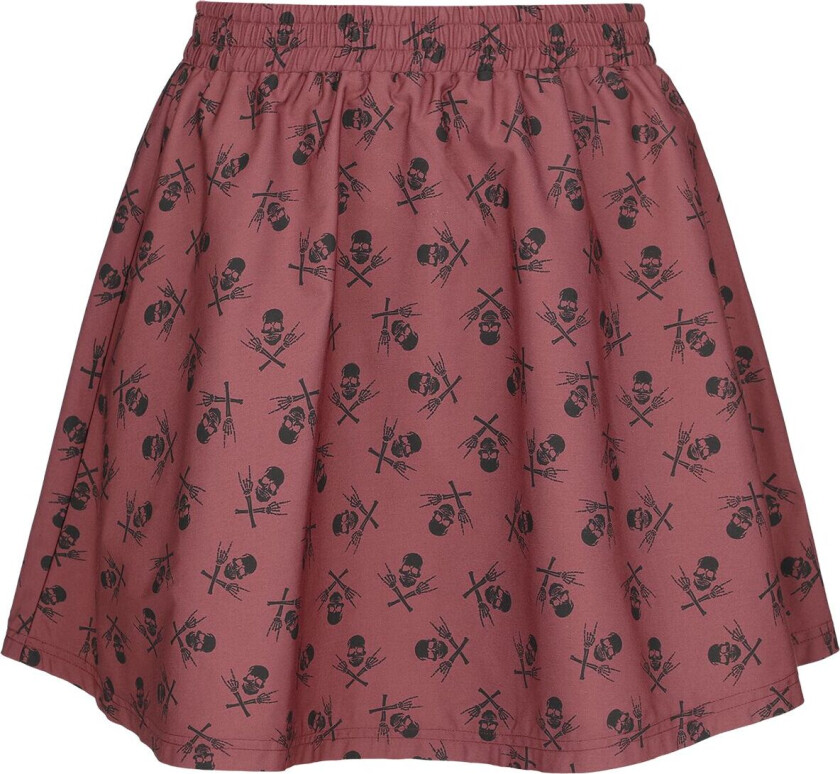 Kort skjørt - A-Line Skirt with Skull Print - S til XXL - Damer - mørkerød