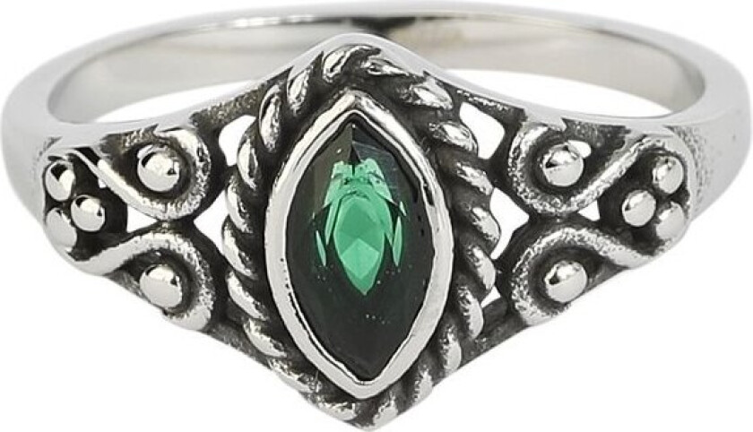 Ring - Green Navette - Damer - sølvfarget