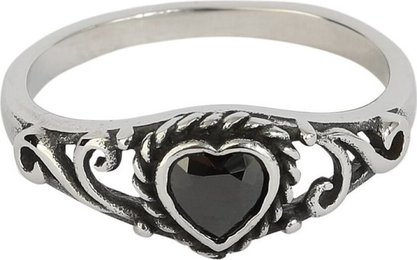 Goth Ring - Black Heart - Damer - svart-sølv