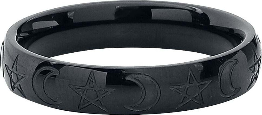 Goth Ring - Moon and Pentagram - Unisex - svart
