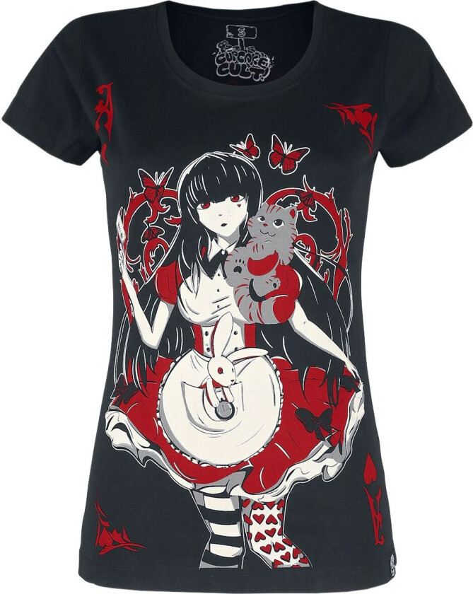 Anime T-skjorte - Wonderland T-Skjorte - S til XXL - Damer - svart-hvit-rød