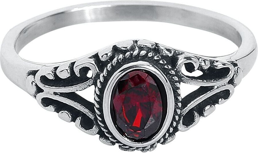 Goth Ring - Rubin - Damer - sølvfarget