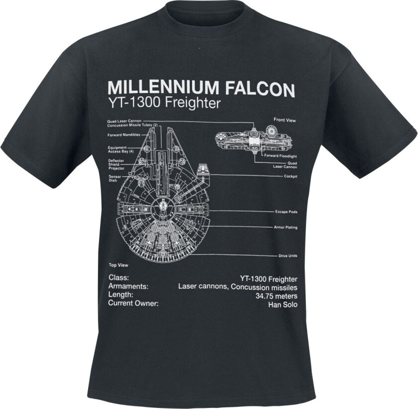 Disney T-skjorte - Millenium Falcon Sketch - S til 5XL - Herrer - svart