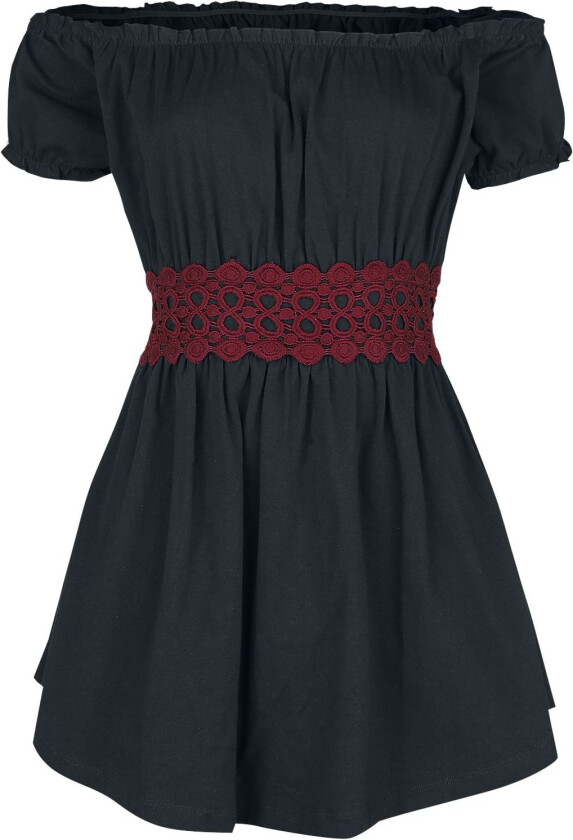 Goth T-skjorte - Gothicana Open-Shoulder T-Skjorte med Blonder - XS til 5XL - Damer - svart