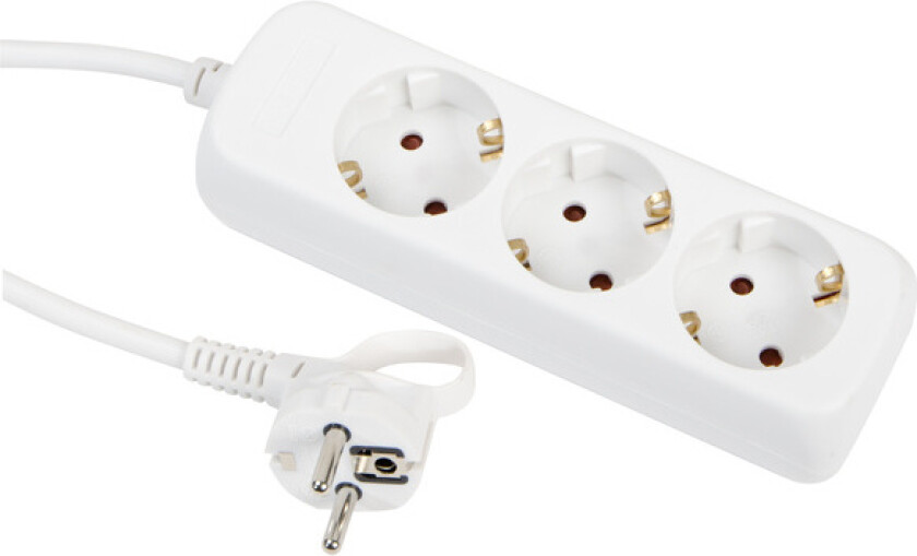 Skjøteledning 3-v m/j rkk 3g1.5 1.4m kabel hvit barnesikret