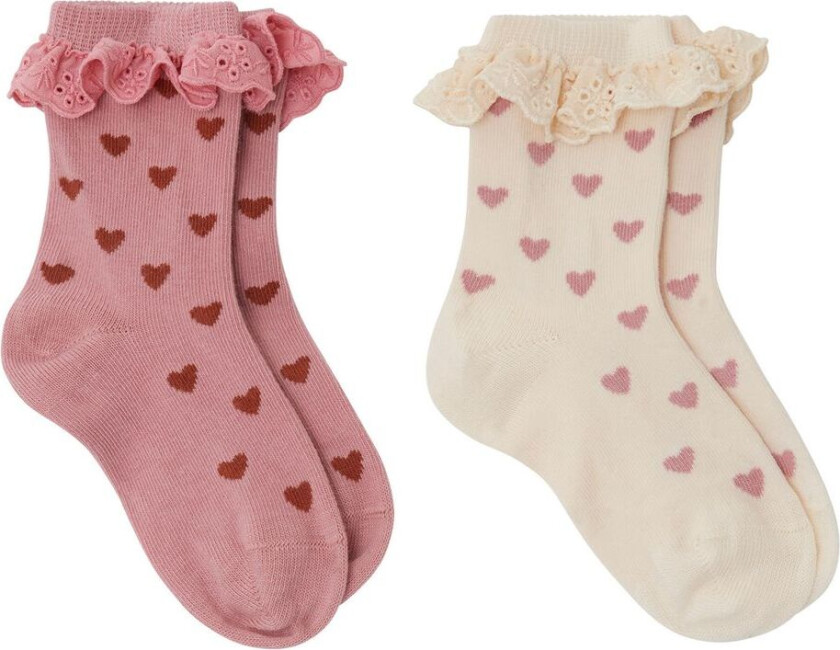 GOTS Adina Hjertemønstrete Sokker I 2-pakning Rosa | Rosa | 16-19 EU