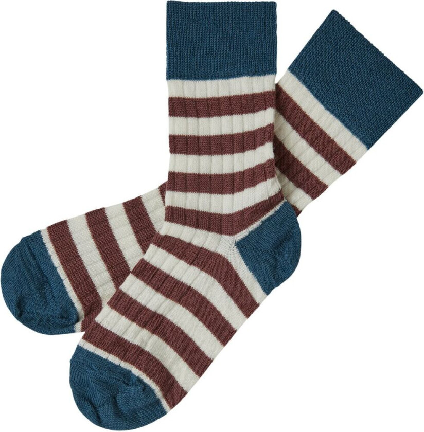 2-pakning Klassiske Ribbestrikkede Stripesokker Pond Blue/Clay | Blå | 29-32 EU