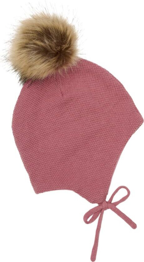 Bilde av Beanie i Dusty Rose med avtagbar falsk pels og knytesnorer | Rosa | 46 cm