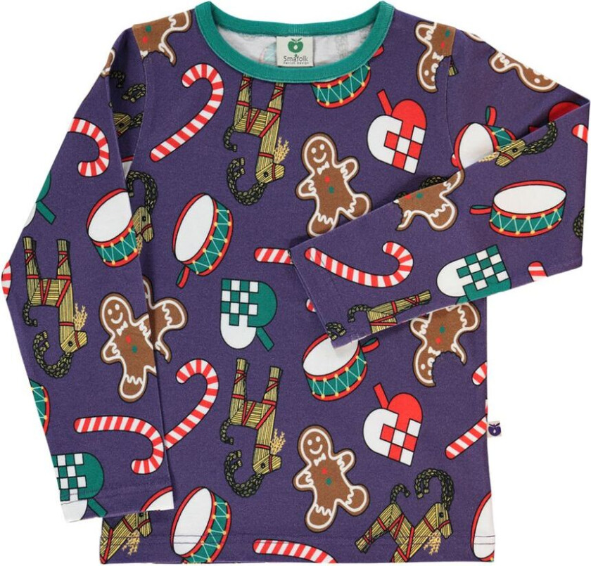 Langermet T-skjorte i Loganberry med juletrykk | Lilla | 4-5 years