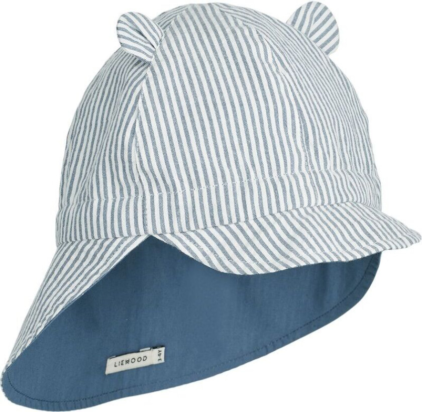 GOTS Gorm Solhatt Stripe Blue Wave Creme De La Creme | Blå | 0-3 months