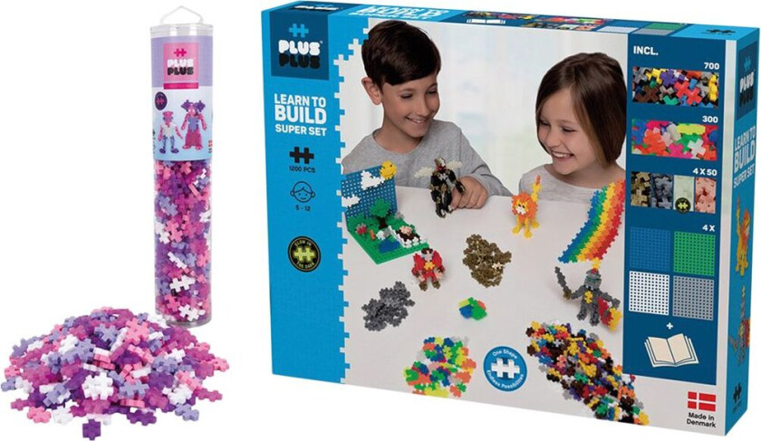 1200-stykke ® Glow in The Dark Learn To Build Super Byggesett | Lilla | 6-10