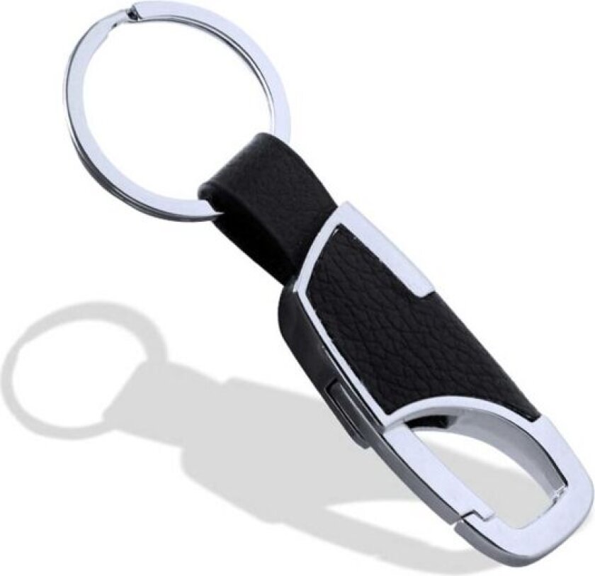 Key Ring Metal PU Leather Leather Black Silver svart