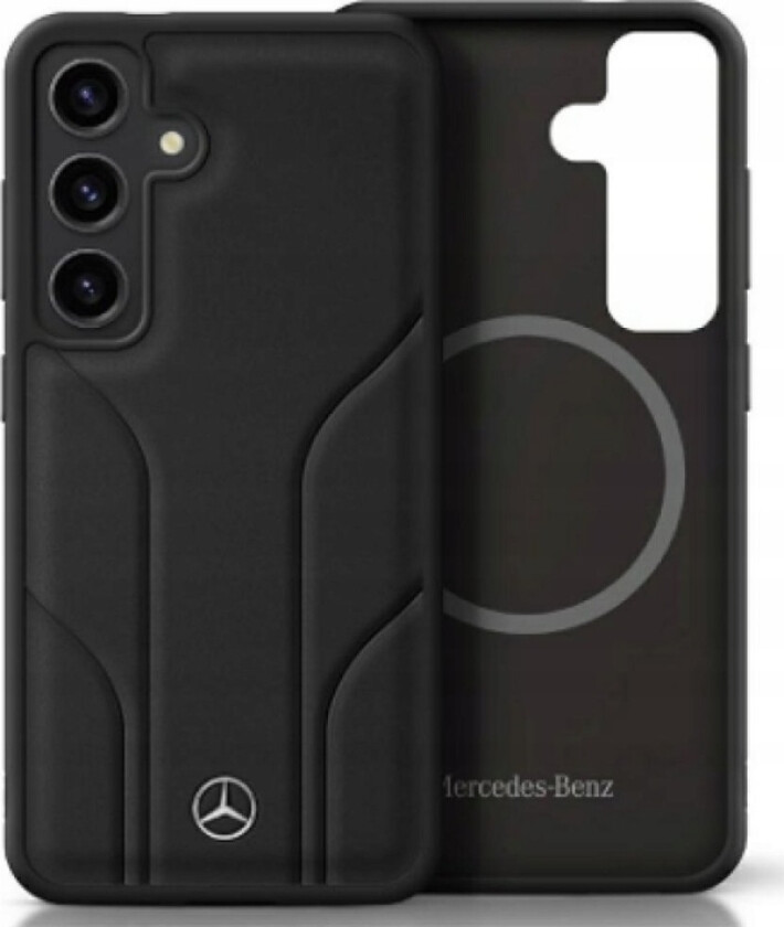 Leather Debossed Lines Magsafe Case For Samsung Galaxy S25 Black