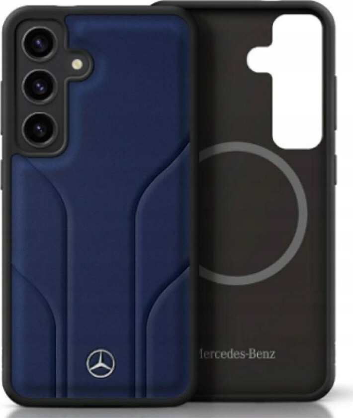 Leather Debossed Lines Magsafe Case For Samsung Galaxy S25 Blue