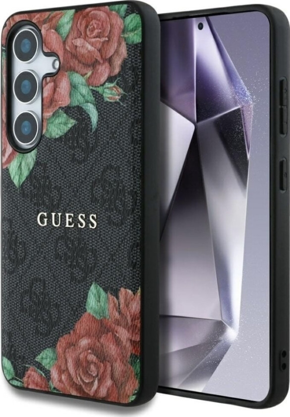 Leather 4G Flowers Print Metal Classic Logo Magsafe Samsung Galaxy S25 Case Black