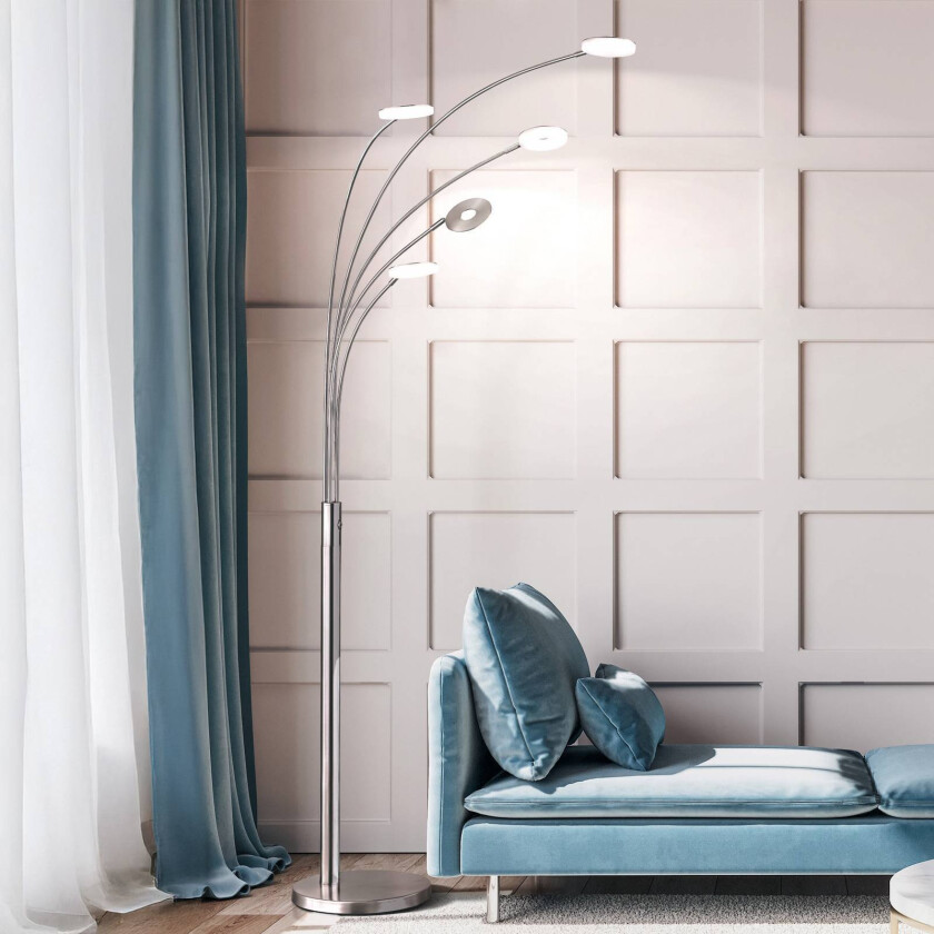 LED-gulvlampe Dent, nikkel/krom, 225 cm, metall, CCT 5 lyskilder.