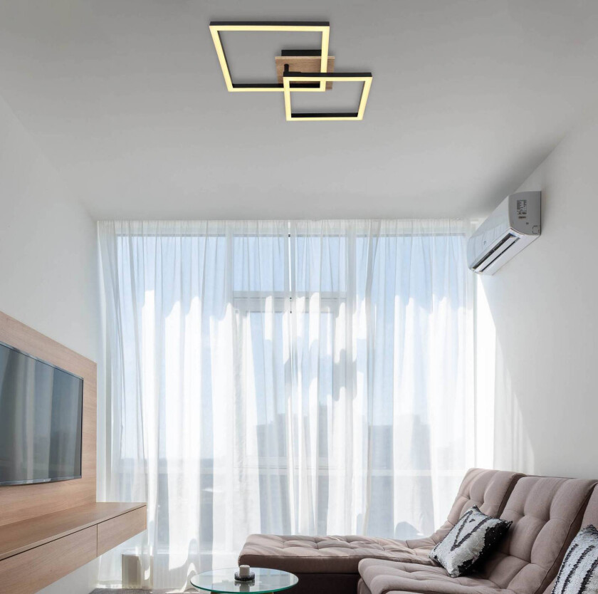 Bossy LED-taklampe, lengde 53, svart/mørkt tre, tre