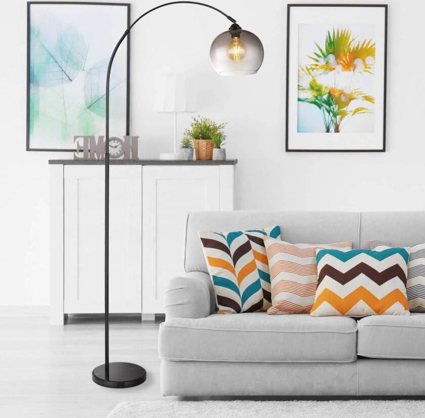 Newcastle gulvlampe, høyde 196 cm, svart matt/røykgrå