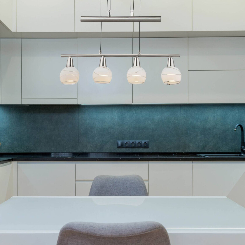 Elliott pendellampe, lengde 60 cm, matt nikkel, metall/glass