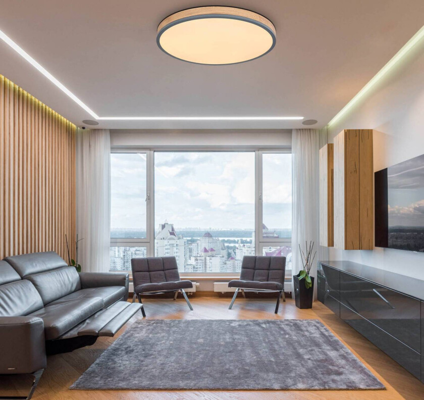 LED-taklampe Doro, Ø 60 cm, mørk grafitt/tre, tre, CCT