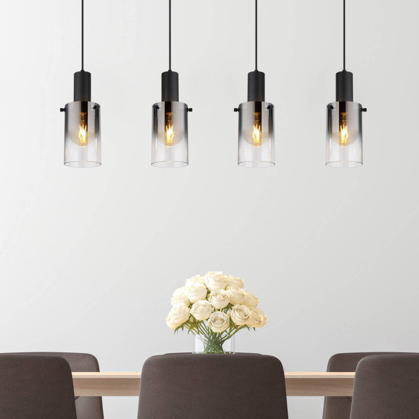 Florentina hengelampe, lengde 103 cm, røykgrå, glass, 4 lyskilder.