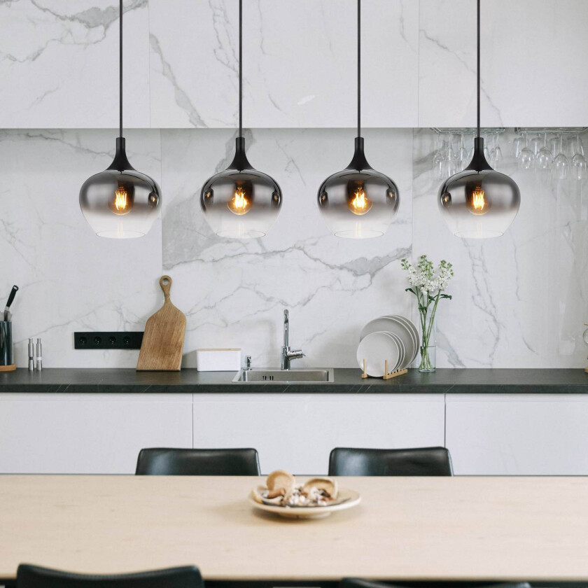 Maxy hengelampe, lengde 100 cm, røykgrå, glass, 4 lyskilder.