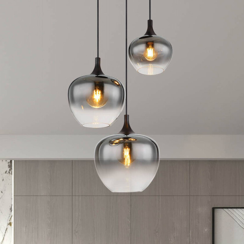 Maxy hengelampe, Ø 48 cm, røykgrå, glass, 3 lyskilder.