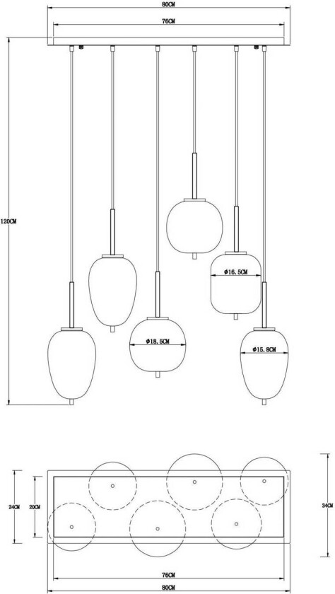 Hengelampe Blacky, svart/røykgrå, lengde 80 cm, 6 lyskilder.