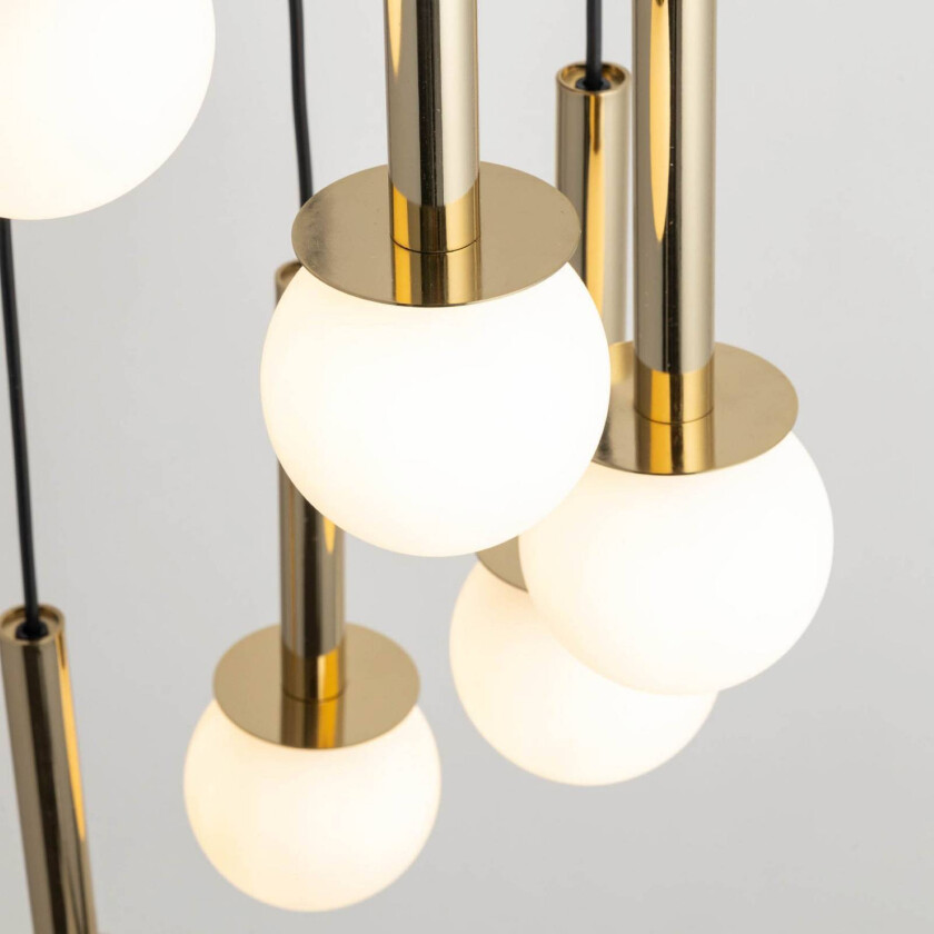 Daisy hengelampe, 5 lyskilder, gull/hvit/svart, glass