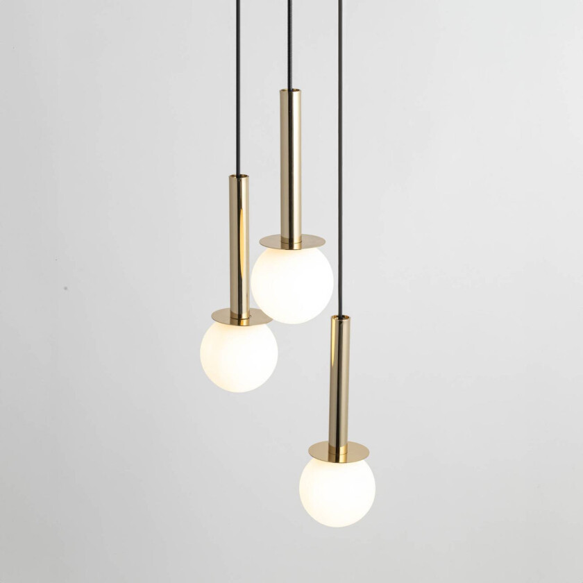 Daisy hengelampe, 3 lyskilder, gull/hvit/svart, glass