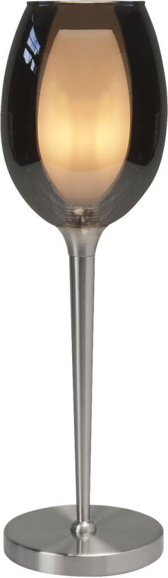 Belle bordlampe, røykgrå/nikkel, høyde 40 cm, glass