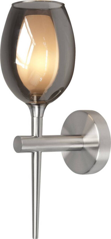 Belle vegglampe, røykgrå/nikkel, høyde 39 cm, glass