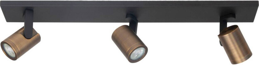 Downlight Halo, svart/messing polert Lengde 65 cm 3 lyskilder.