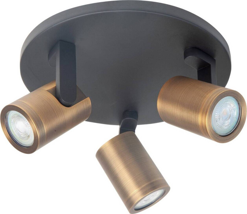 Downlight Halo, svart/messing polert Ø 25 cm 3 lyskilder.