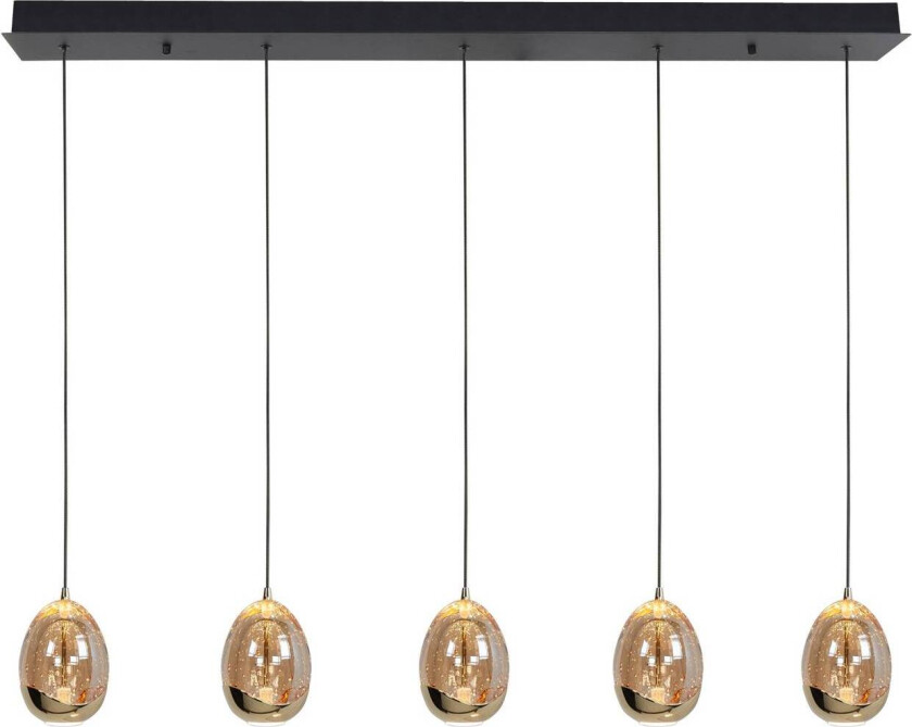 Hengelampe Golden Egg, rav/gull, lengde 107 cm, 5 lyskilder i glass