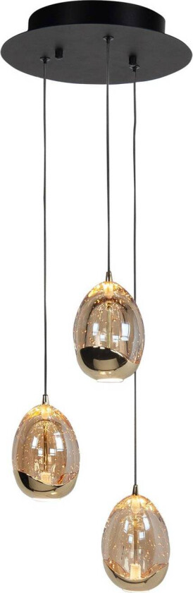 Hengelampe Golden Egg, rav/gull Ø 25 cm 3 lyskilder glass/metall
