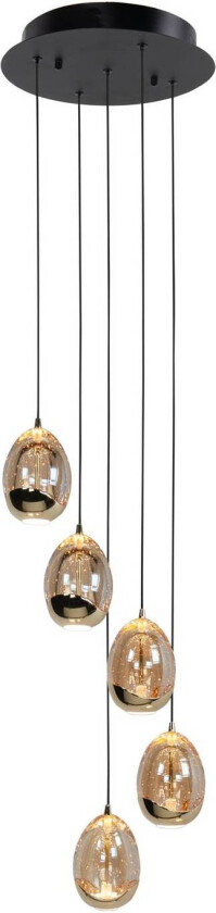 Hengelampe Golden Egg, rav/gull Ø 30 cm 5 lyskilder glass/metall