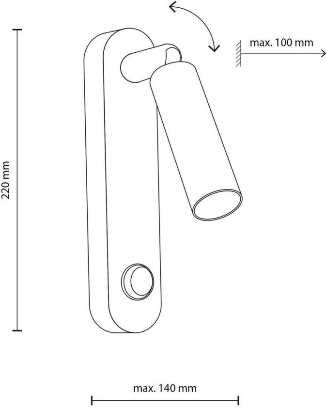 Enzo Long vegglampe, svart, høyde 22 cm, metall