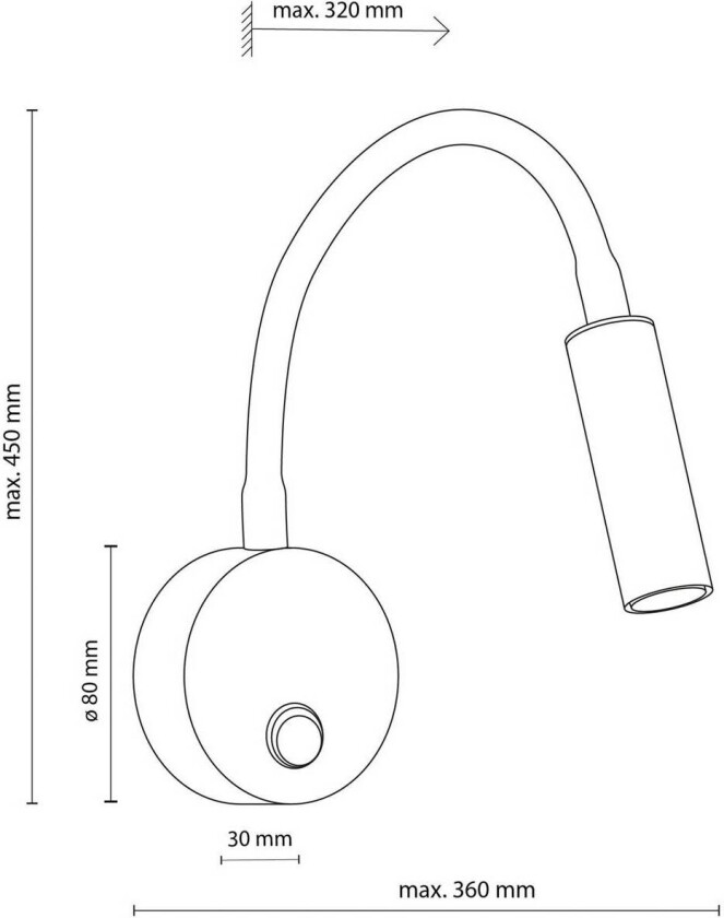 Lagos vegglampe, svart/gull, 45 cm, leselampe, G9