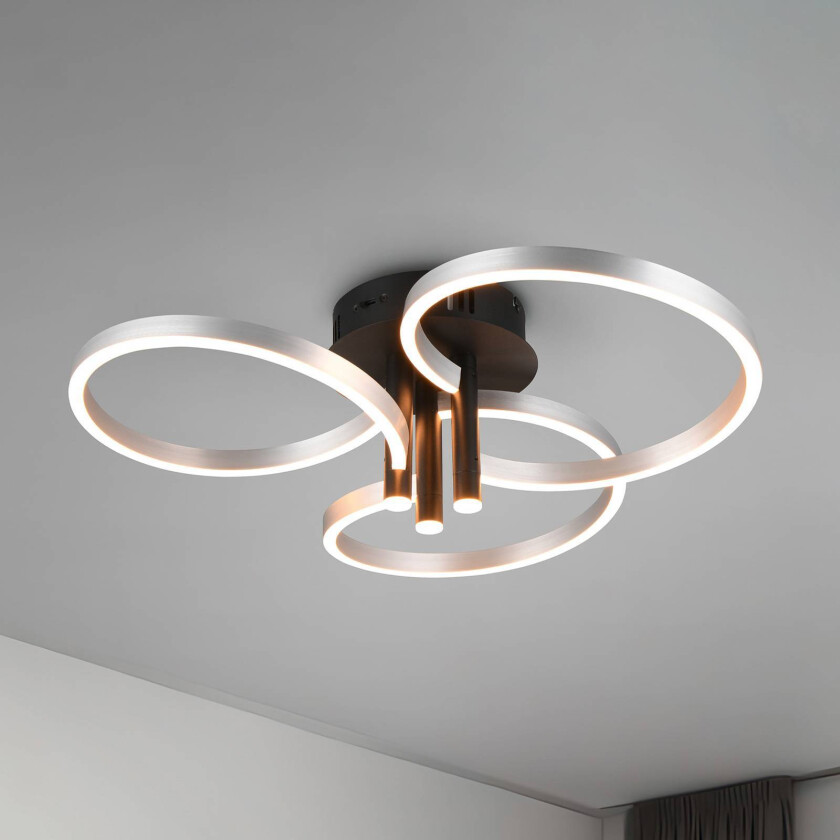 LED-taklampe Caruso, aluminium/svart, Ø 66 cm, metall CCT dimbar