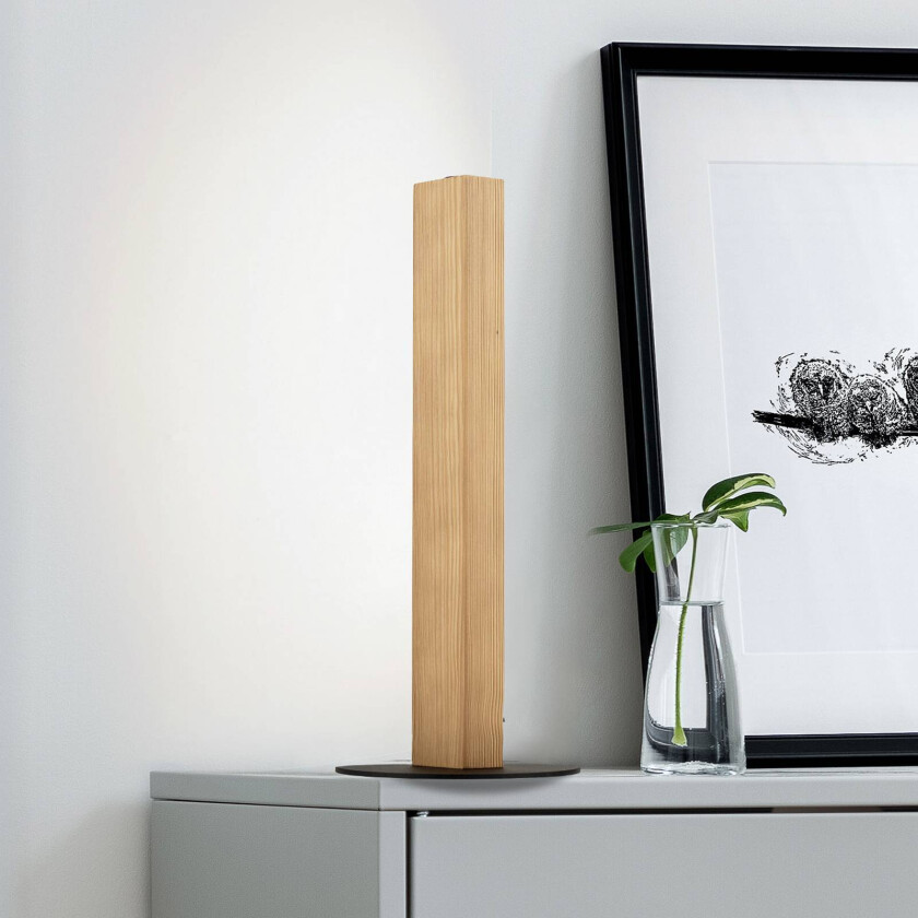 LED-bordlampe Teo, bøk, 42 cm, berøringsdimmer